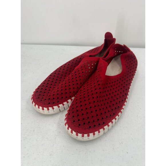 ILSE JACOBSEN Tulip Slip-On Shoes EU 40 (US 9.5-10) Red Perforated Travel Flats - Picture 7 of 12